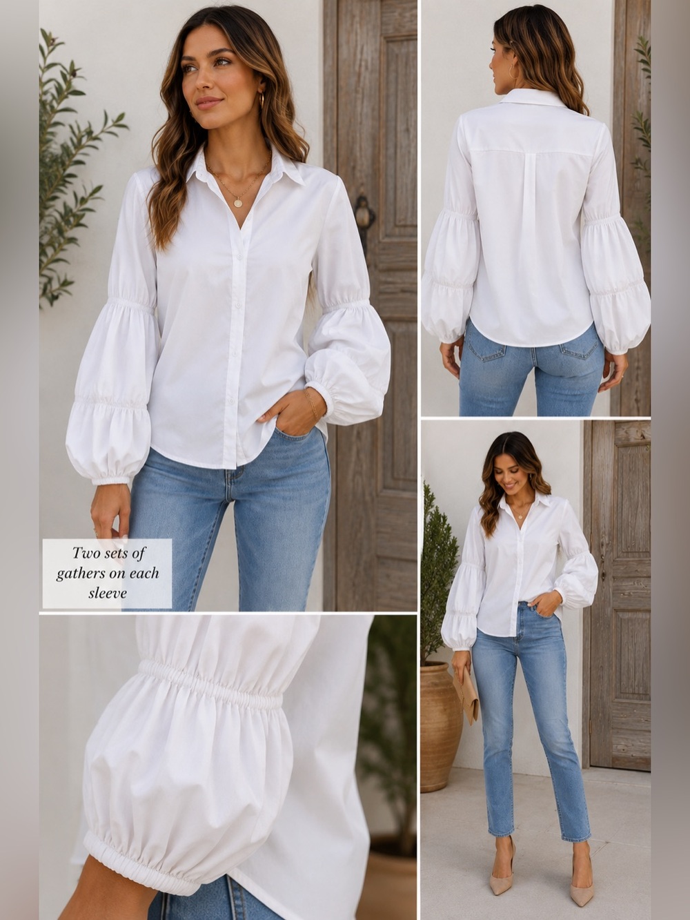 Bailey 44 White Button Front Blouse Gathered Balloon Sleeve Shirt Women’s Sz XS